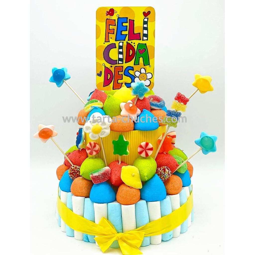 Tarta Chuches Mediana &quot;Felicidades&quot; Amarillo