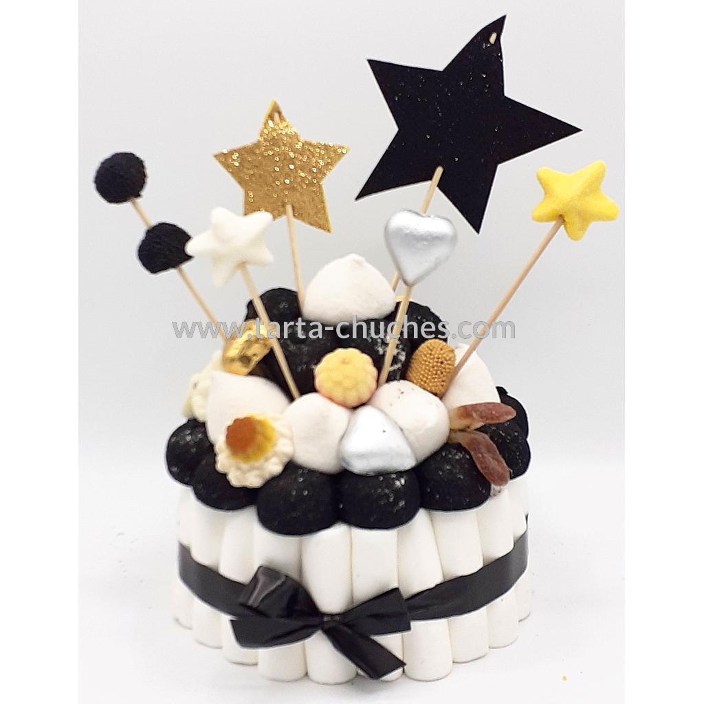 Tarta Chuches Pequeña Estrellas Blanco-Negro-Dorado