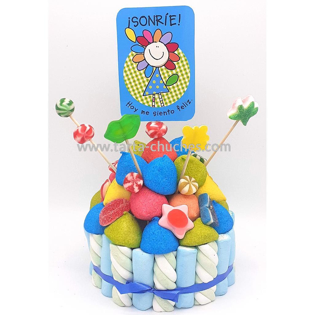 Tarta Chuches Pequeña "Sonrie. Hoy me siento feliz" Azul