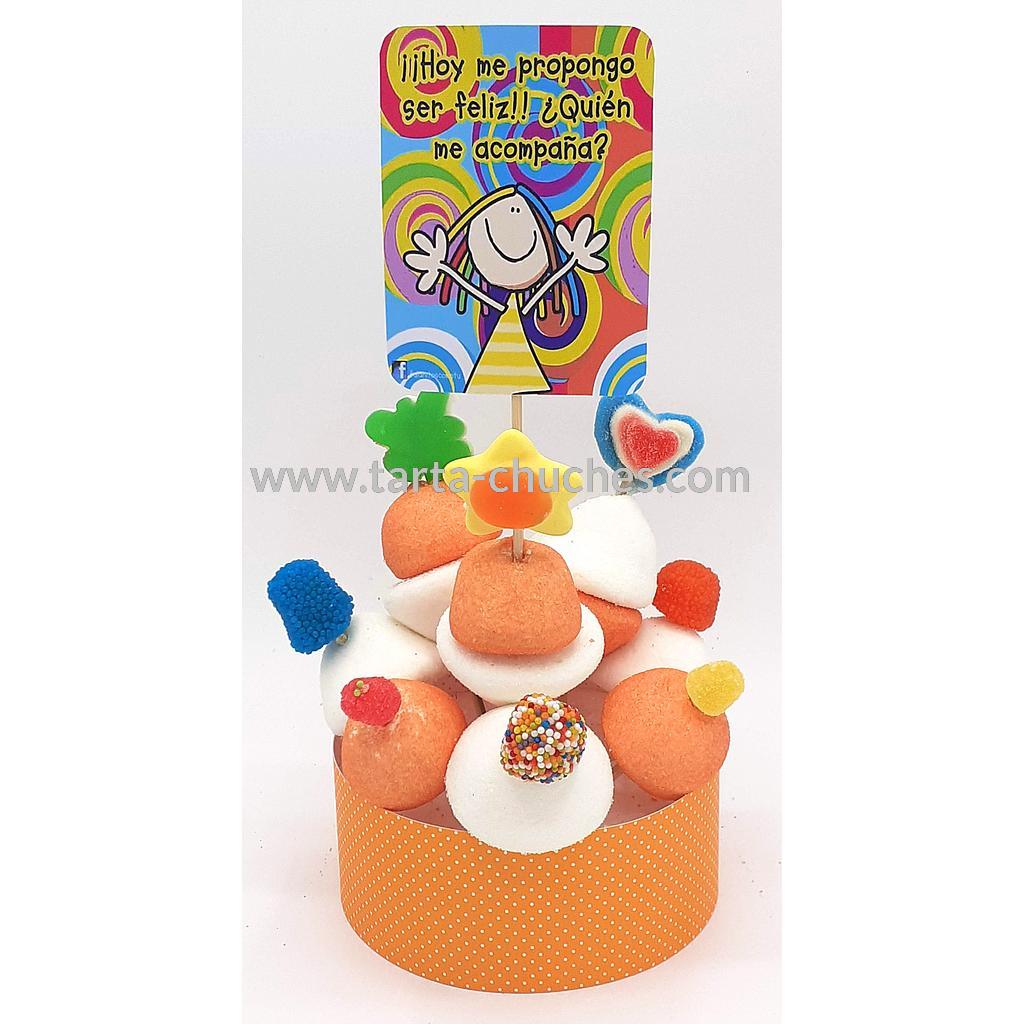 Tarta Chuches Mini Alta "Hoy me propongo ser feliz..." Naranja-Multicolor