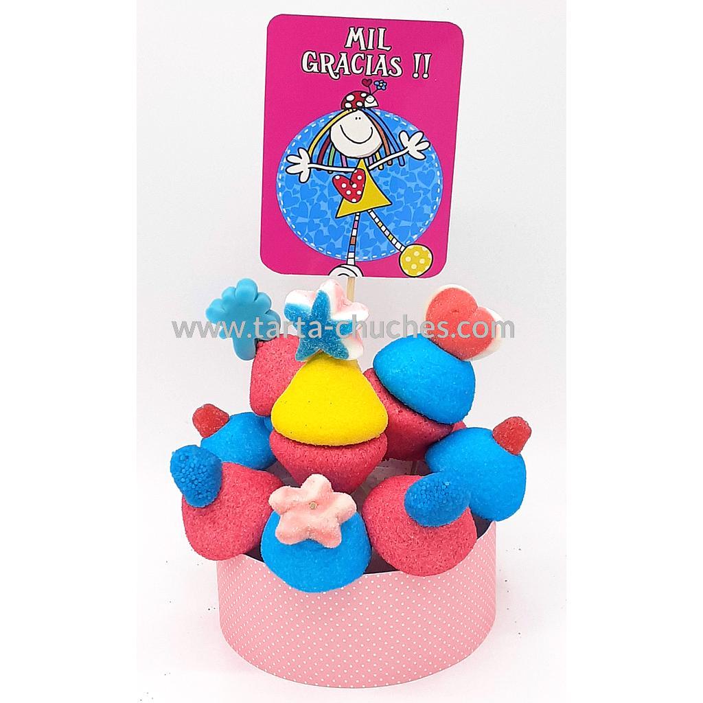 Tarta Chuches Mini Alta &quot;Mil gracias&quot; Rosa-Fucsia