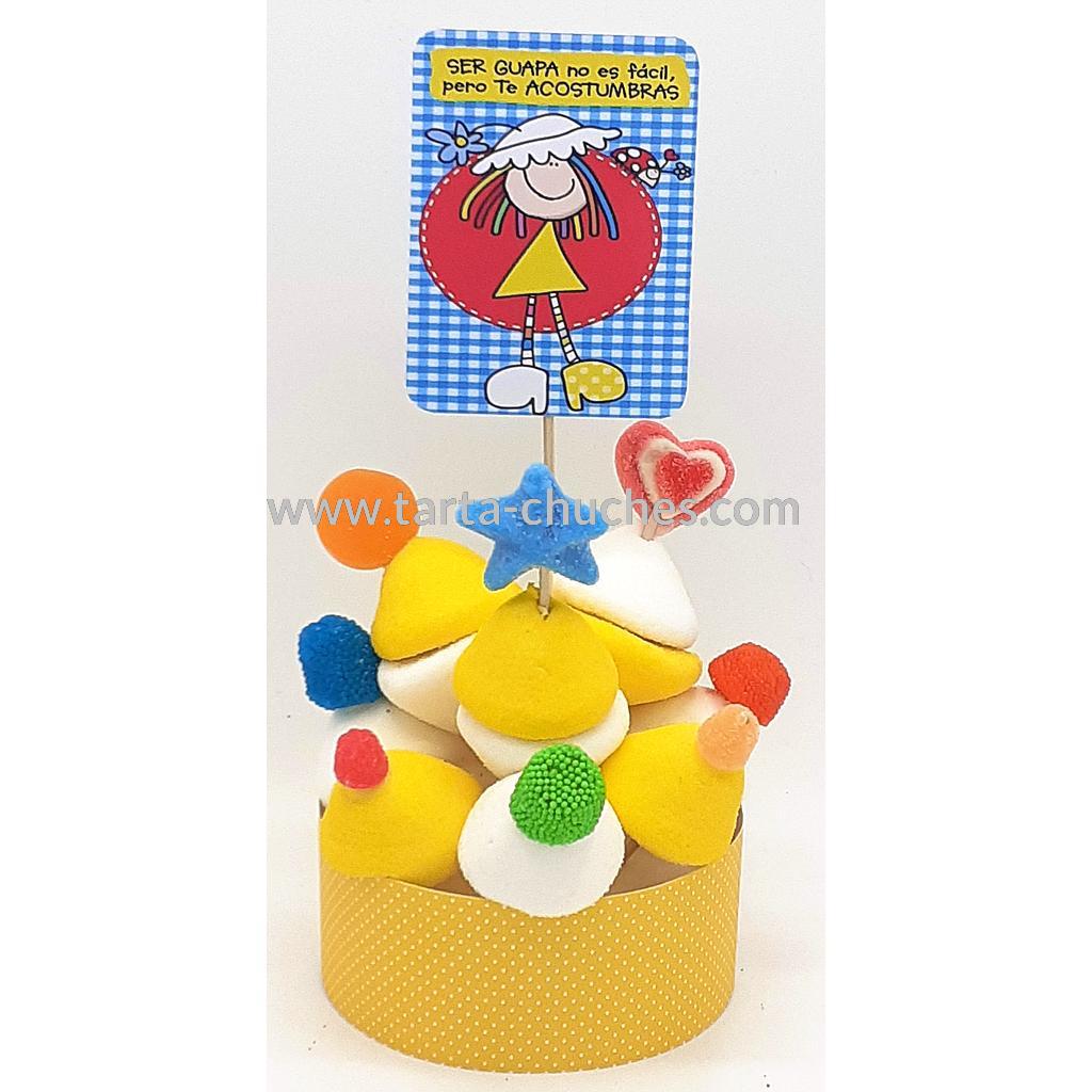 Tarta Chuches Mini Alta "Ser guapa no es facil, pero te acostumbras" Amarillo-Azul