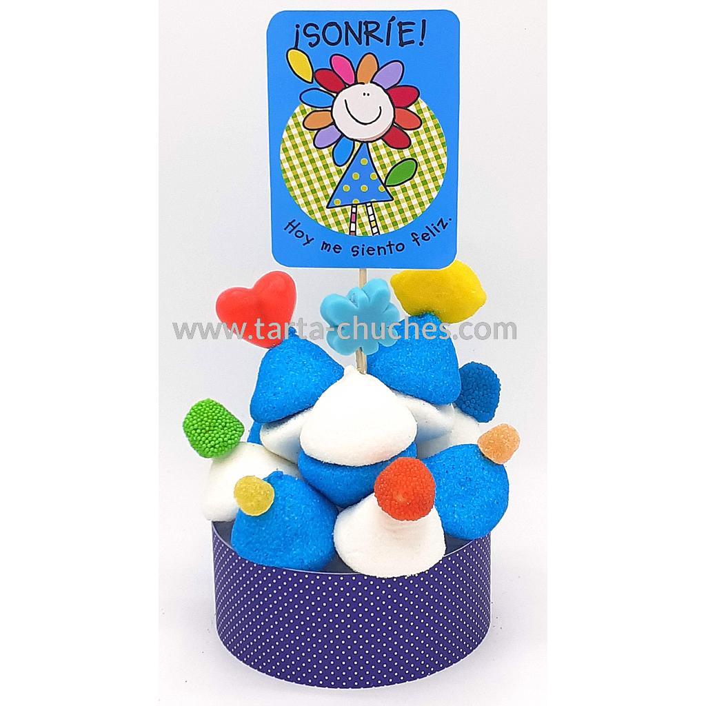 Tarta Chuches Mini Alta "Sonrie. Hoy me siento feliz" Azul-Azul