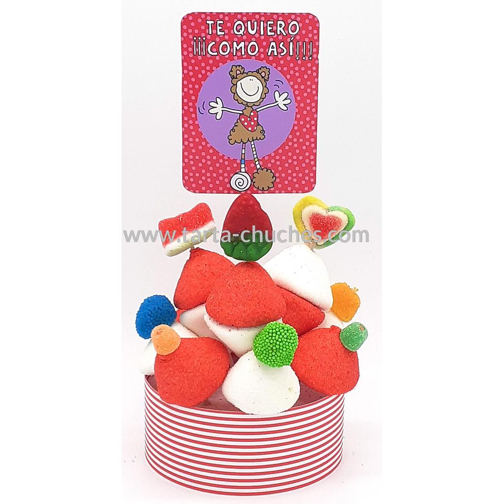 Tarta Chuches Mini Alta "Te quiero como asi" Rojo-Fucsia