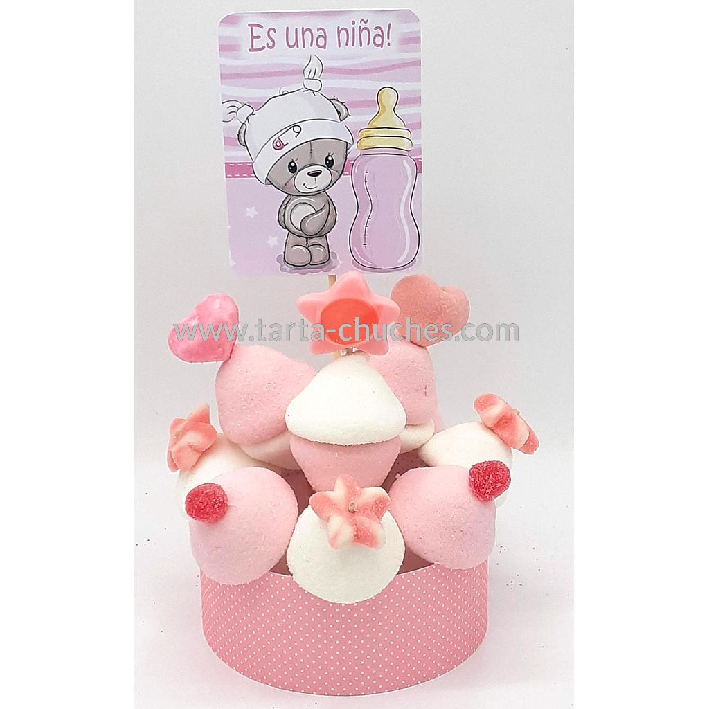 Tarta Chuches Mini Alta Nacimiento "Es una niña" Rosa