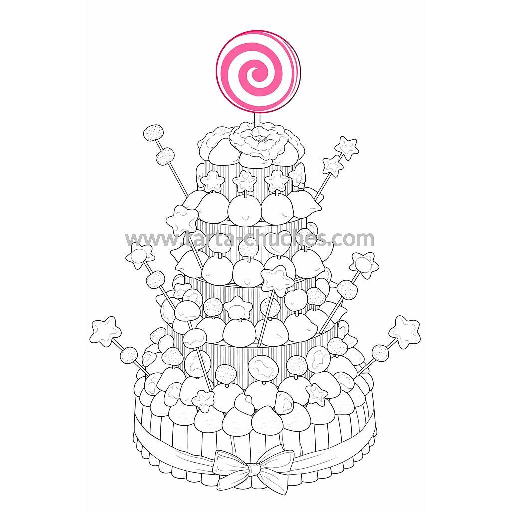 Tarta Chuches Gigante 9 pisos Boda Rosa-Blanco-Plata
