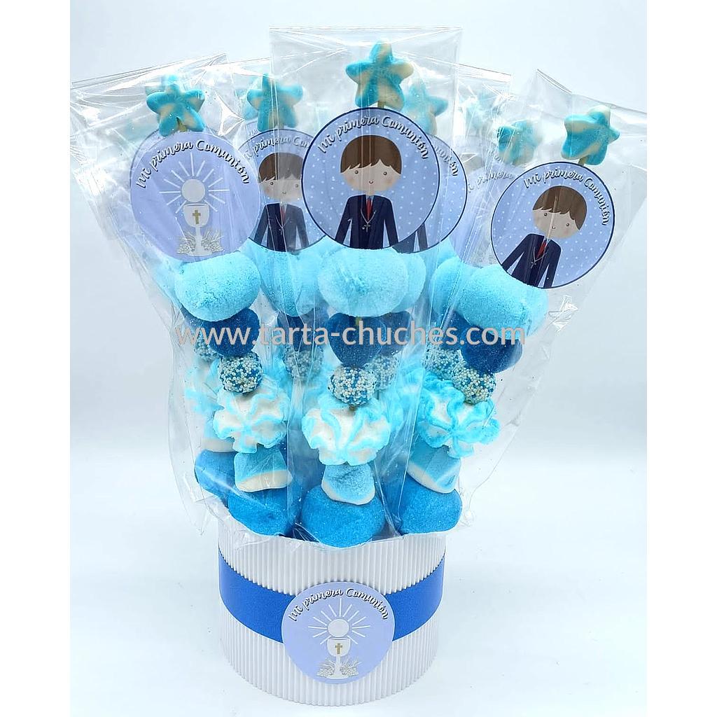 Cubo 20 Brochetas Chuches Comunion Niño Lunares