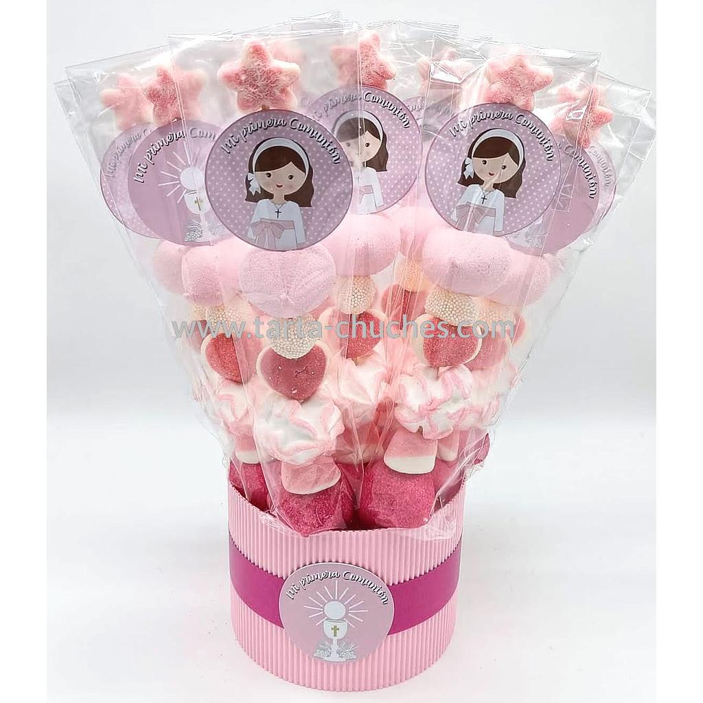 Cubo 20 Brochetas Chuches Comunion Niña Lunares