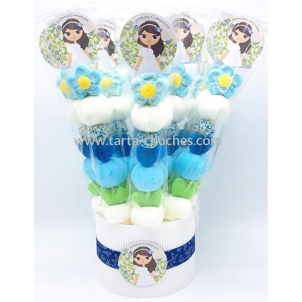 Cubo 12 Brochetas Chuches Comunion Niña Azul-Verde