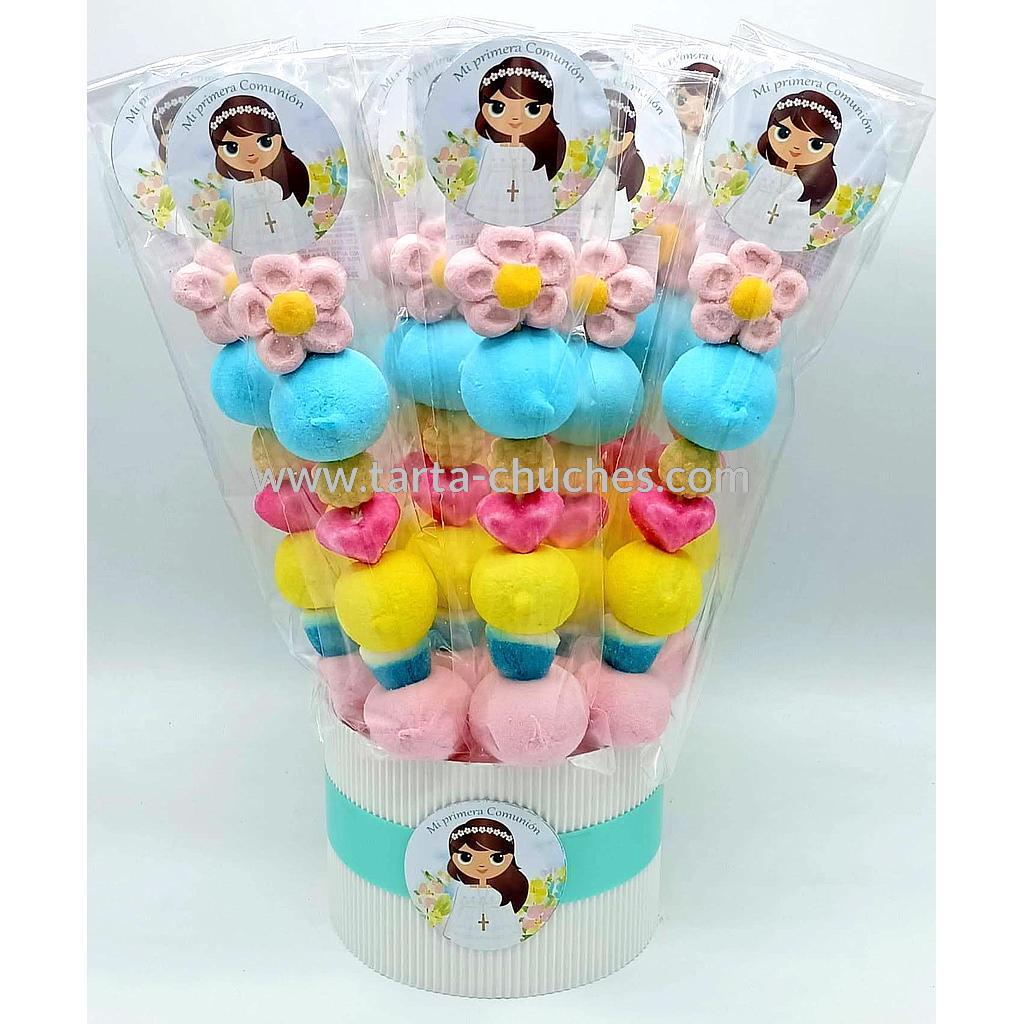 Cubo 12 Brochetas Chuches Comunion Niña Pastel