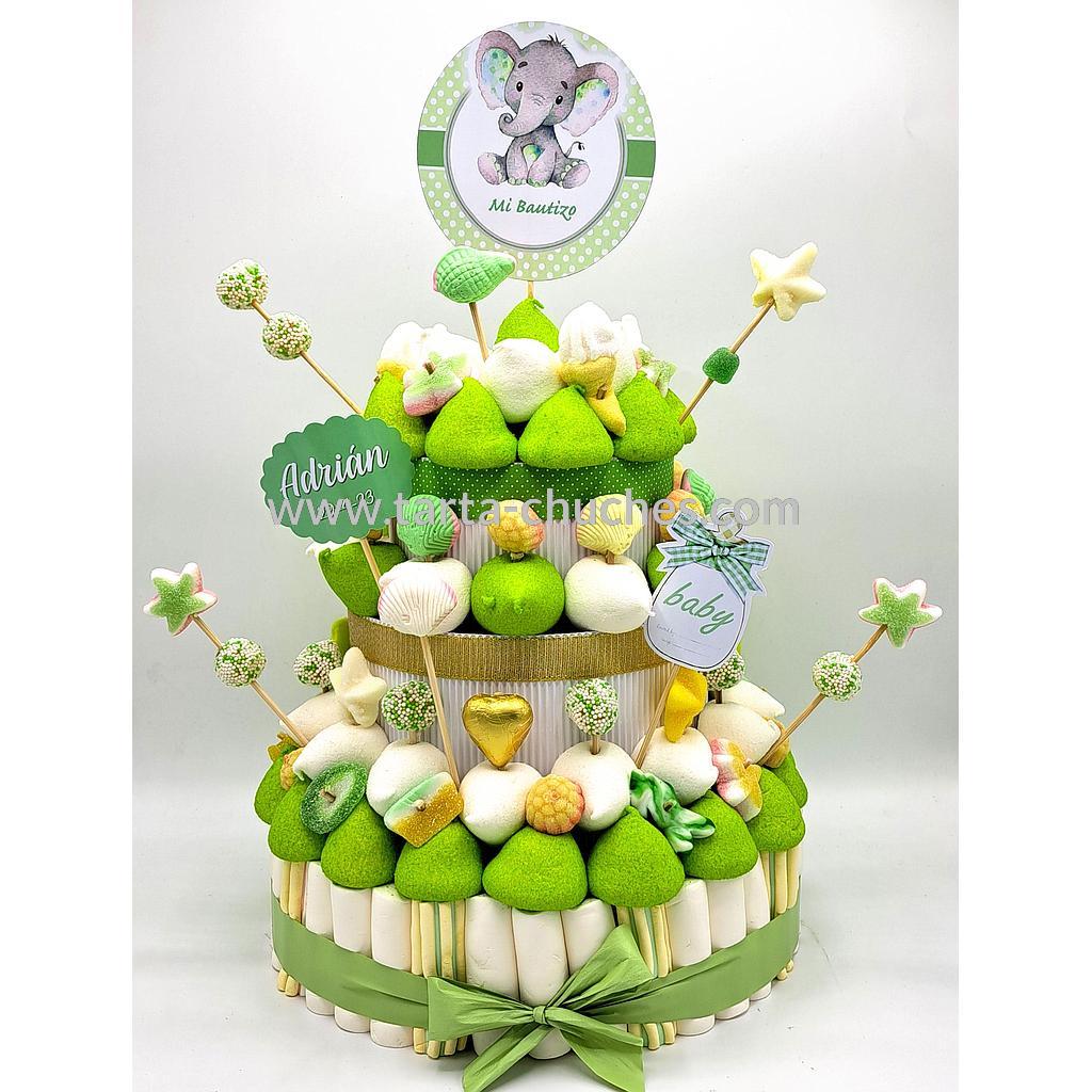 Tarta Chuches Grande Bautizo Verde-Blanco