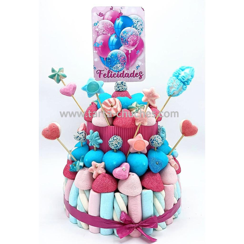 Tarta Chuches Mediana &quot;Felicidades&quot; Rosa-Azul