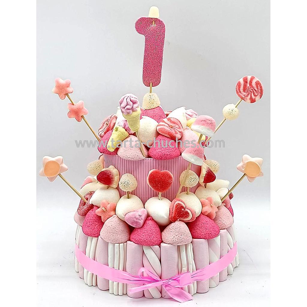 Tarta Chuches Mediana 1 a 9 años Rosa-Blanco (Abrir para seleccionar año)