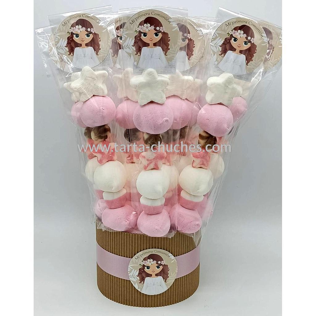 Cubo 20 Brochetas Chuches Comunion Niña Rustica Rosa-Beis