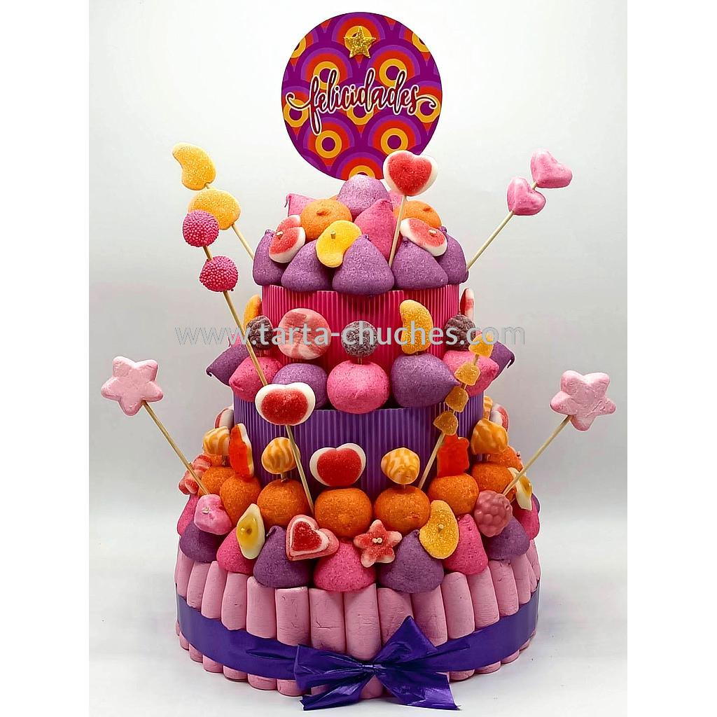 Tarta Chuches Grande "Felicidades" Morado-Naranja