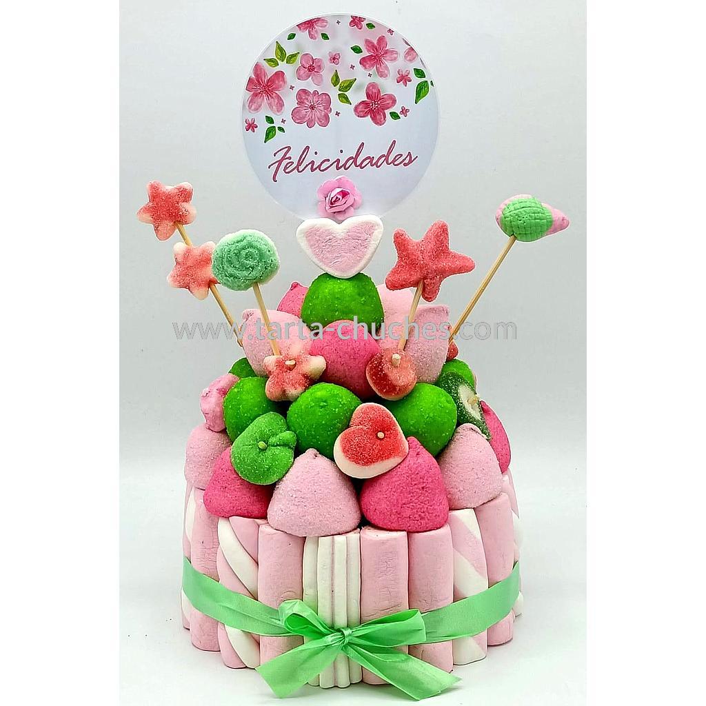 Tarta Chuches Pequeña "Felicidades" Rosa-Verde