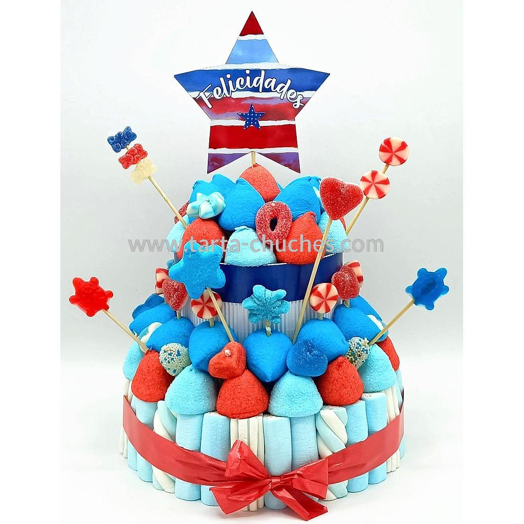 Tarta Chuches Mediana Acuarela Azul-Rojo (Abrir para seleccionar frase)