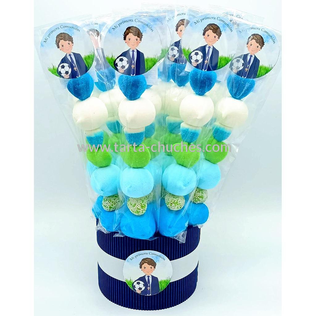 Cubo 12 Brochetas Chuches Comunion Niño Futbol