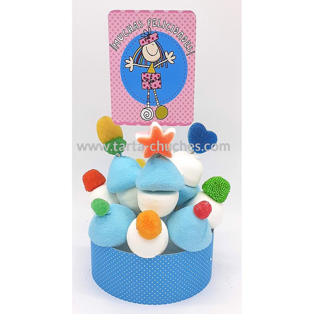 Tarta Chuches Mini Alta "Muchas felicidades" Azul-Rosa