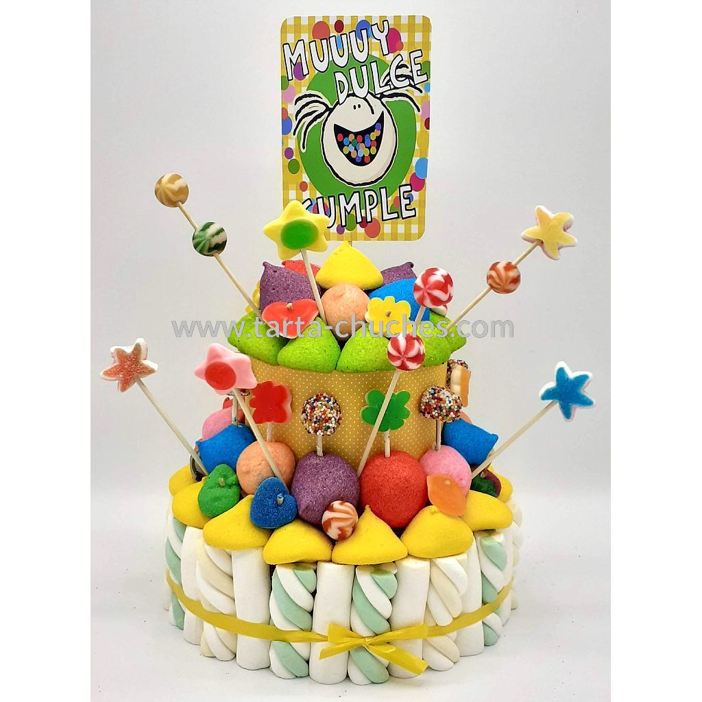 Tarta Chuches Mediana &quot;Muy dulce cumple&quot; Amarillo