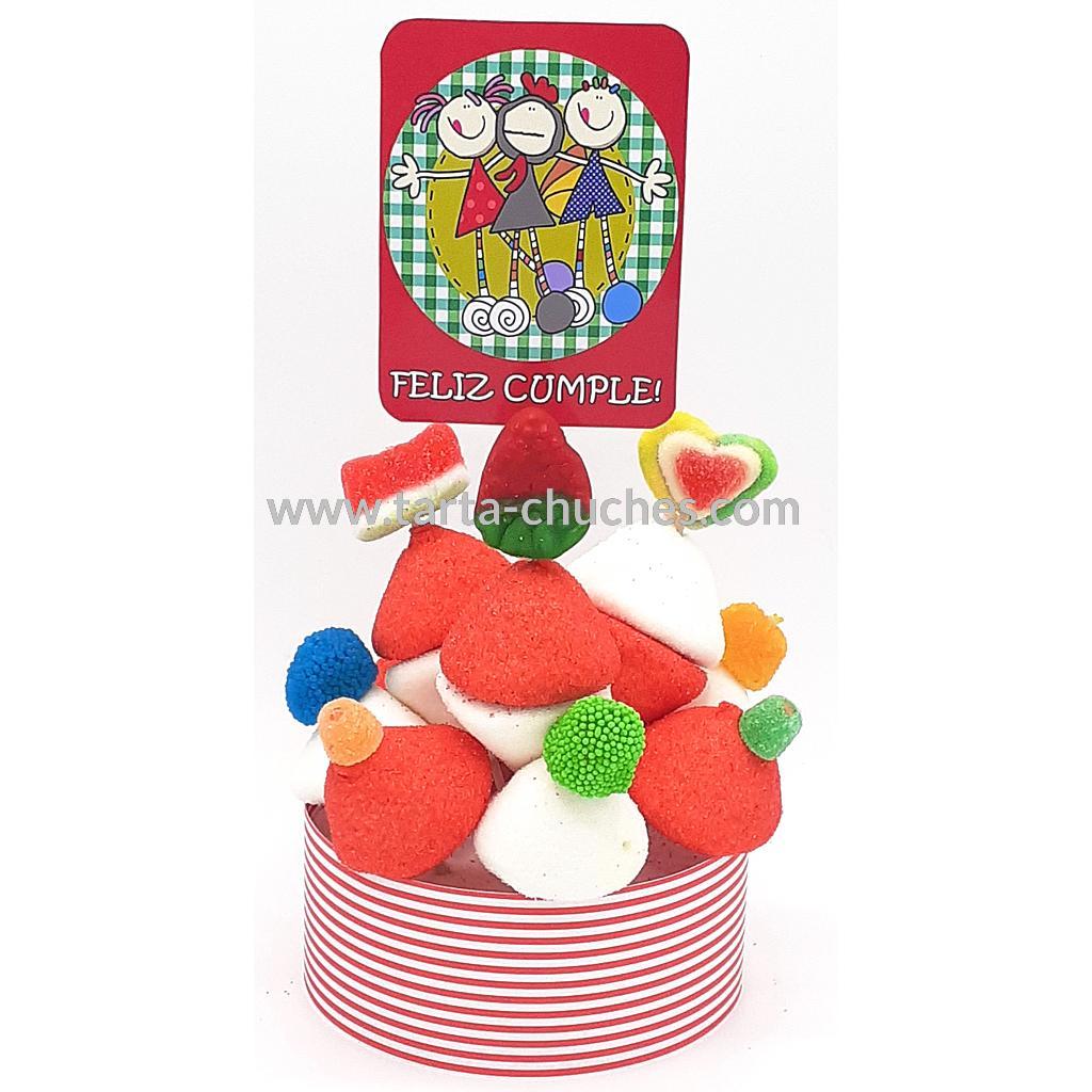 Tarta Chuches Mini Alta "Feliz cumple" Rojo-Rojo