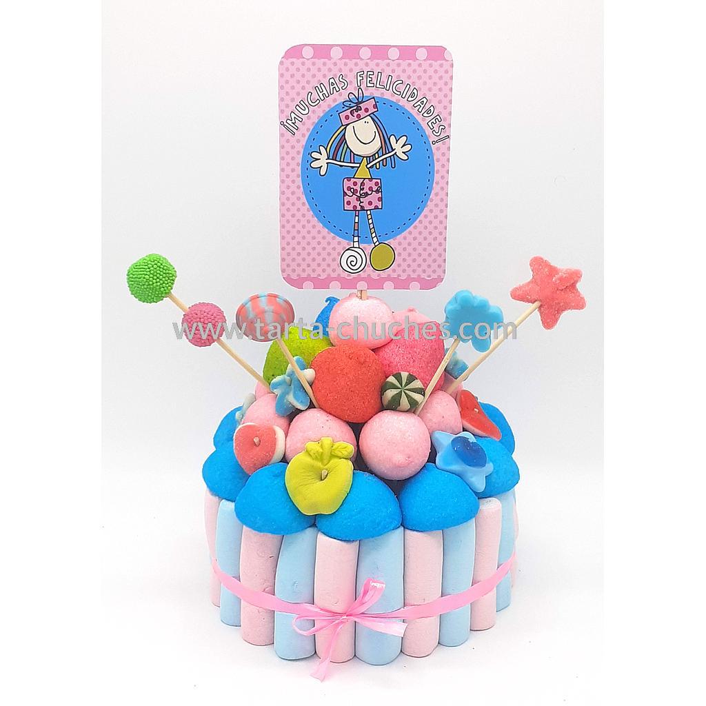 Tarta Chuches Pequeña "Muchas felicidades" Rosa