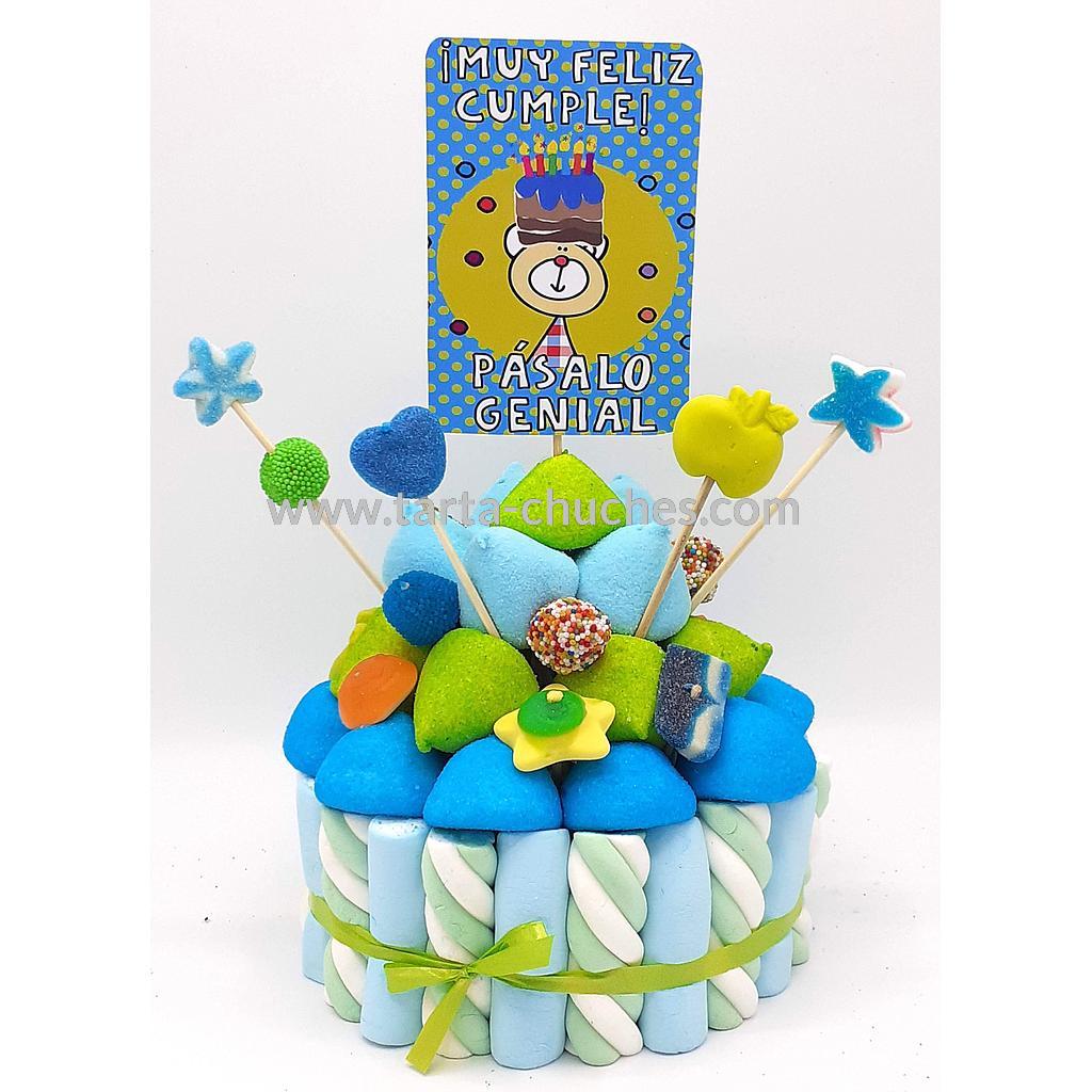 Tarta Chuches Pequeña &quot;Muy feliz cumple&quot; Azul