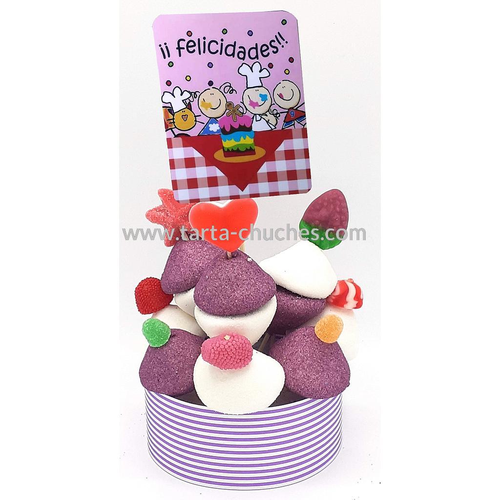 Tarta Chuches Mini Alta "Felicidades" Morado-Rosa