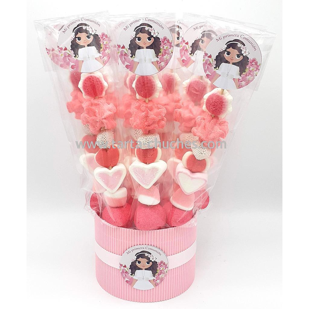 Cubo 12 Brochetas Chuches Comunion Niña Clasica Flores